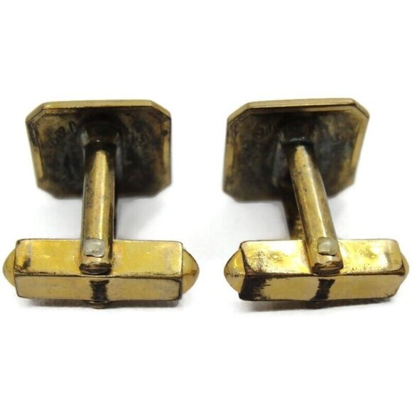 Vintage Signed Swank 1/20 12KGF Cufflinks Small Square Etched Lines Tuxedo Shirt - Picture 5 of 12